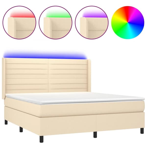 vidaXL Ramsäng med madrass & LED gräddvit 160x200 cm tyg Kräm