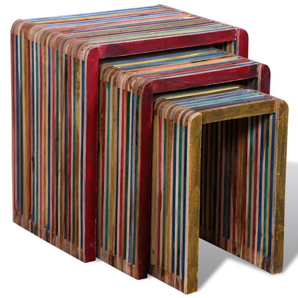 vidaXL Satsbord i färgglad återvunnen teak 3-pack multifärg