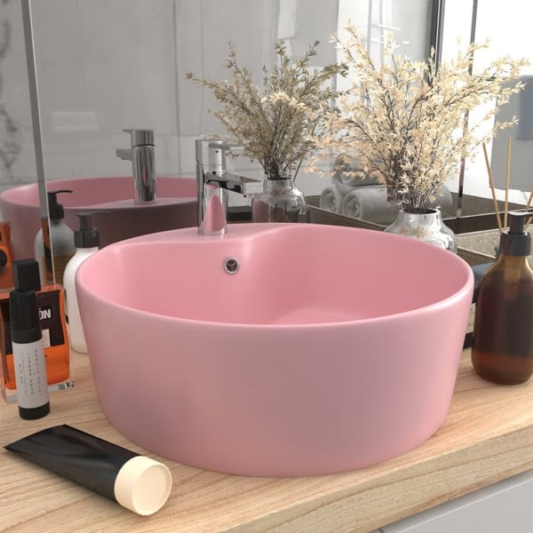 vidaXL Handfat med bräddavlopp matt rosa 36x13 cm keramik Rosa