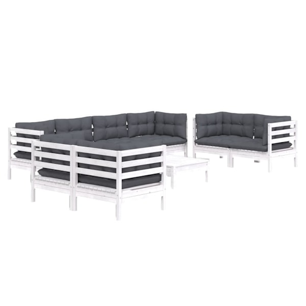 vidaXL Loungegrupp med dynor 9 delar massiv furu Vit