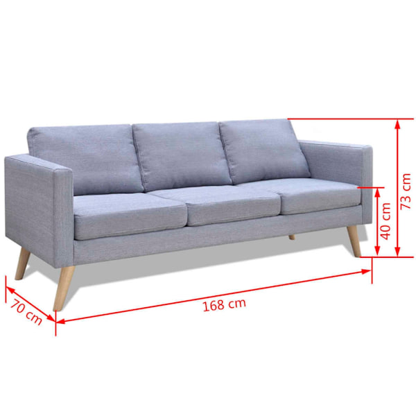 vidaXL Soffa i tyg 3-sitsig ljusgrå grå
