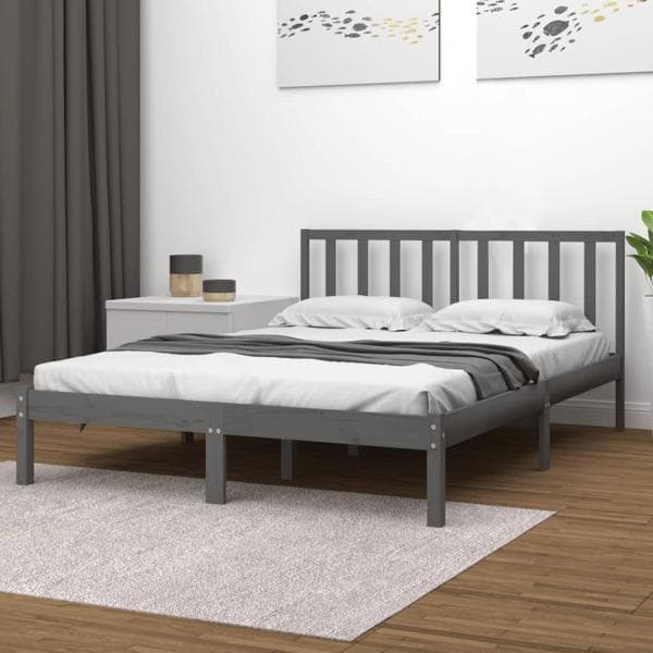 vidaXL Sängram grå massiv furu 140x190 cm Grå