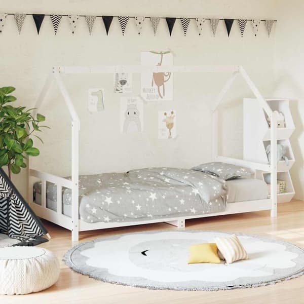 vidaXL Sängram för barnsäng vit 90x200 cm massiv furu Vit