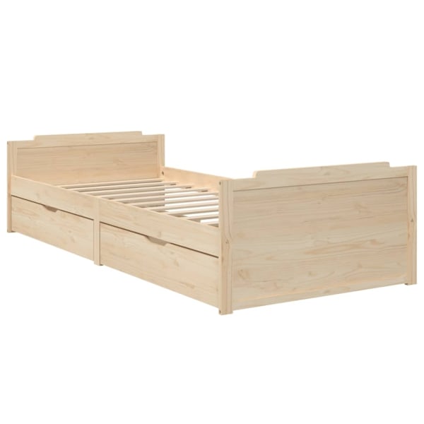 vidaXL Sängram med lådor massiv furu 90x200 cm Brun