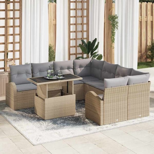 vidaXL Trädgårdsoffset 9 st Beige konstrotting Beige