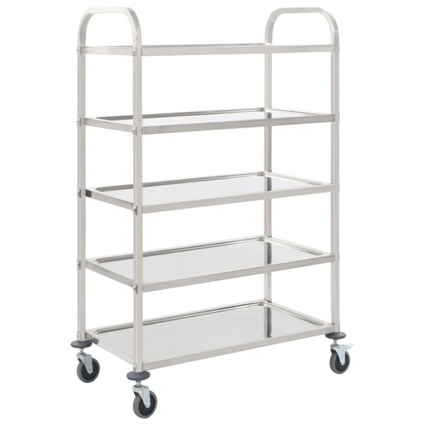 vidaXL Serveringsvagn 5 våningar 107x55x147 cm rostfritt stål Silver