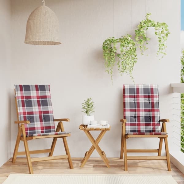 vidaXL Fällbara fåtöljer med dynor, 2 st, massivt trä, teak Brun