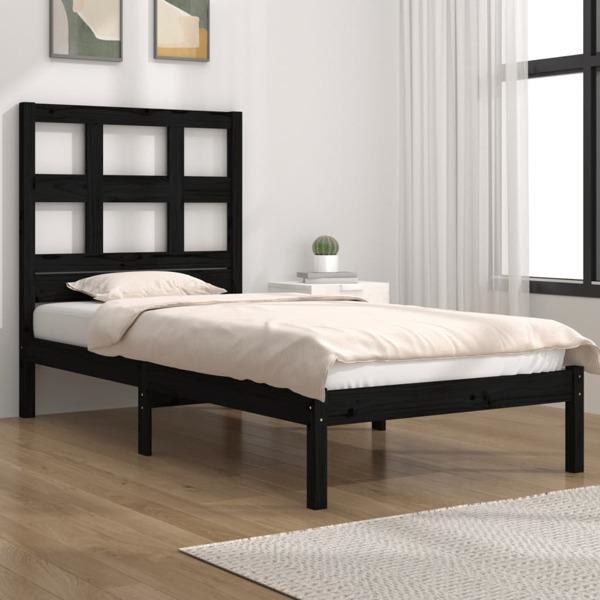 vidaXL Sängram svart massiv furu 100x200 cm enkelsäng Svart