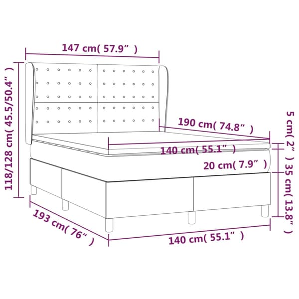 vidaXL Ramsäng med madrass ljusgrå 140x190 cm sammet Grå