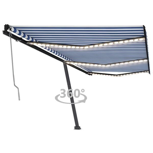 vidaXL Automatisk markis med vindsensor & LED 600x350 cm blå och vit Blå