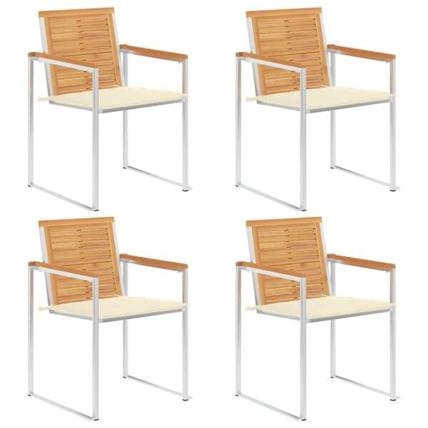 vidaXL Trädgårdsstolar med dynor 4 st massiv teak Creme