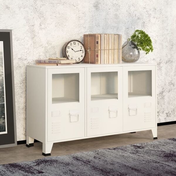 vidaXL Skänk industriell vit 105x35x62 cm metall och glas Vit