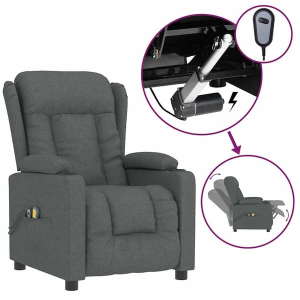 vidaXL Elektrisk massagefåtölj mörkgrå tyg Grå