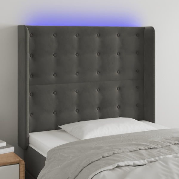 vidaXL Sänggavel LED mörkgrå 83x16x118/128 cm sammet Grå