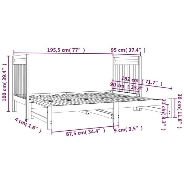 vidaXL Utdragbar dagbädd grå 2x(90x190) cm massiv furu Grå