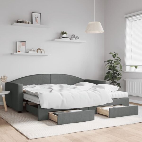 vidaXL Dagbädd utdragbar med lådor mörkgrå 90x200 cm tyg Grå
