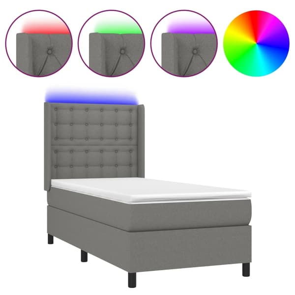 vidaXL Ramsäng med madrass & LED mörkgrå 100x200 cm tyg Grå