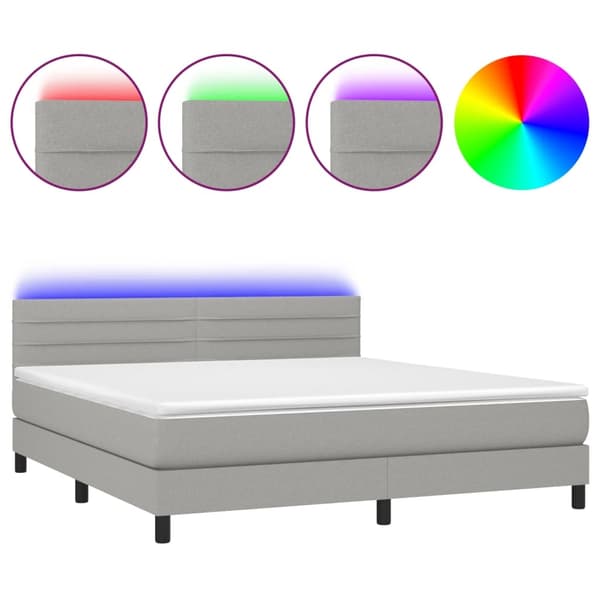 vidaXL Ramsäng med madrass & LED ljusgrå 160x200 cm tyg Grå