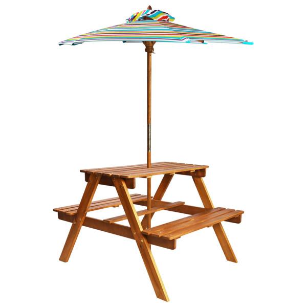vidaXL Picknickbord för barn med parasoll 79x90x60 cm massivt ak Brun 5221  | Brun | 11500 | Fyndiq