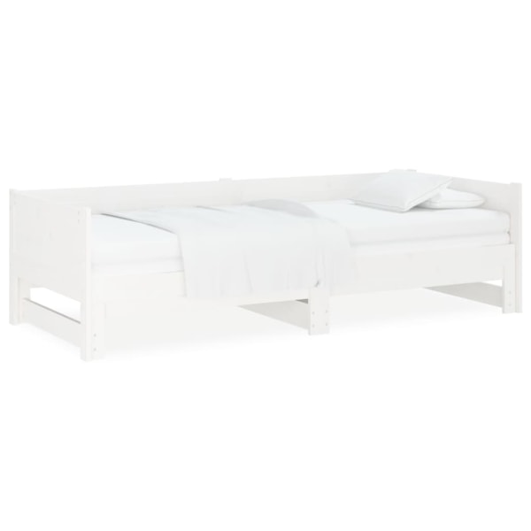 vidaXL Utdragbar dagbädd vit massiv furu 2x(90x190) cm Vit