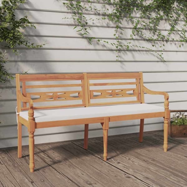 vidaXL Bataviabänk med dyna 150 cm massiv teak Brun