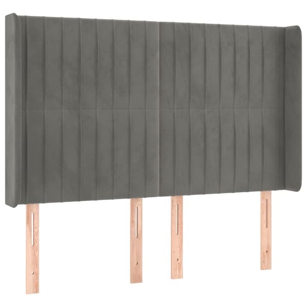 vidaXL Sänggavel LED ljusgrå 147x16x118/128 cm sammet Grå
