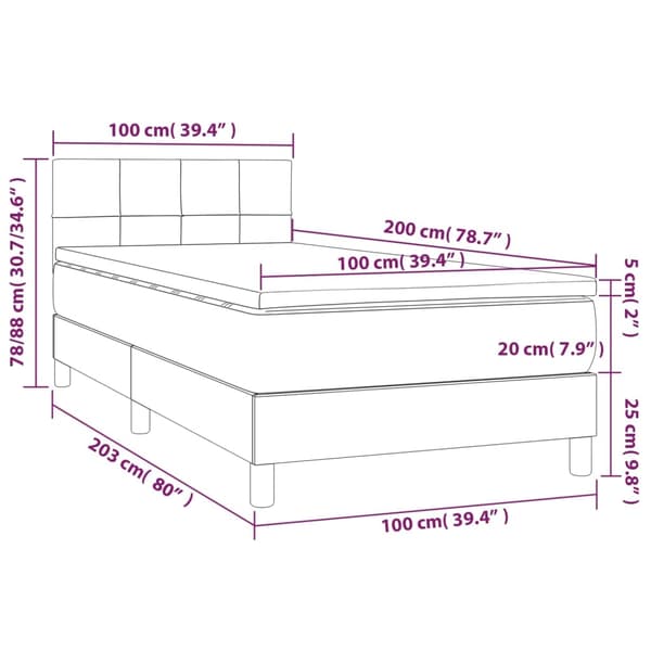 vidaXL Ramsäng med madrass & LED mörkgrå 100x200 cm sammet Grå