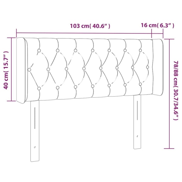 vidaXL Sänggavel LED mörkgrå 103x16x78/88 cm sammet Grå