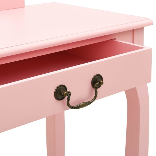vidaXL Sminkbord med pall rosa 65x36x128 cm kejsarträ MDF Rosa