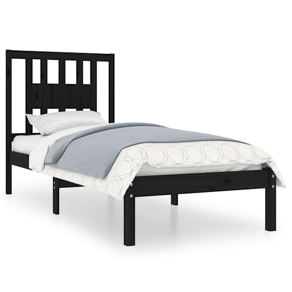 vidaXL Sängram svart massivt trä 90x190 cm Svart