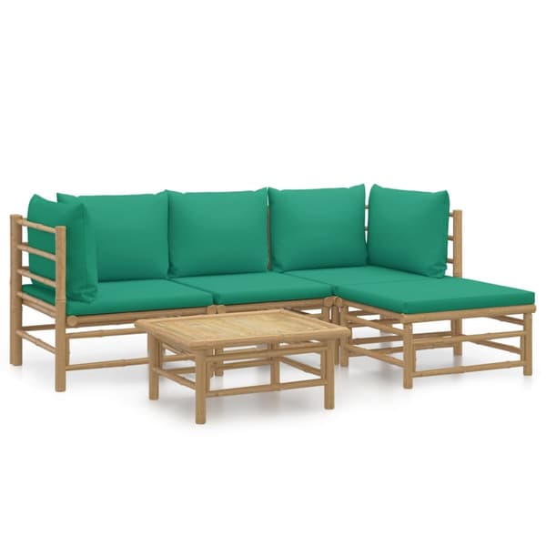 vidaXL Loungegrupp 5 delar gröna dynor bambu Brun