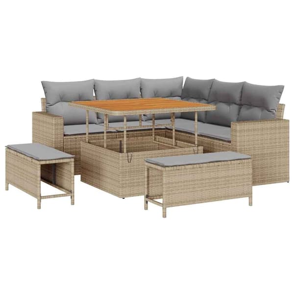 vidaXL Trädgårdsoffset 8 pcs Beige konstrotting Beige