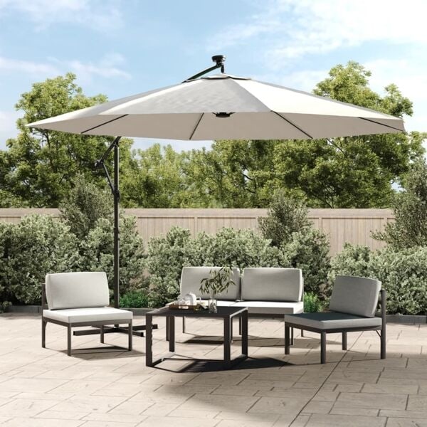 vidaXL Frihängande parasoll med LED metallstång 350 cm sand Beige