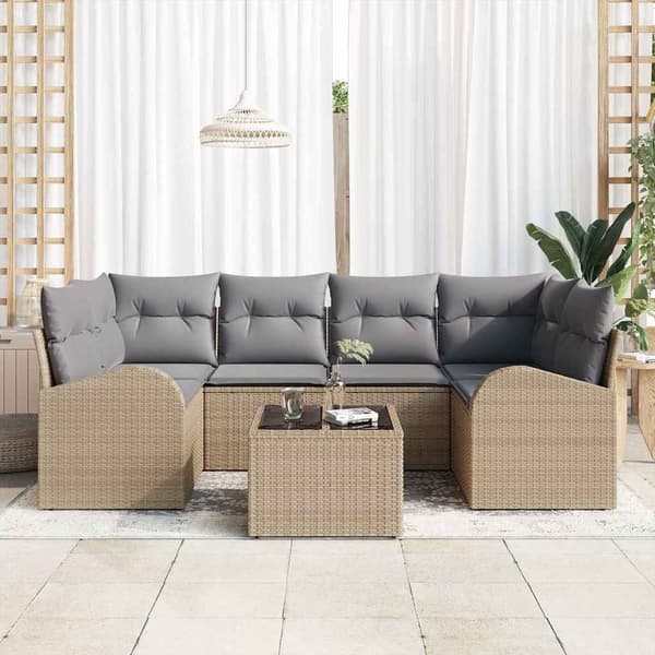 vidaXL Trädgårdsoffset 7 st Beige konstrotting Beige