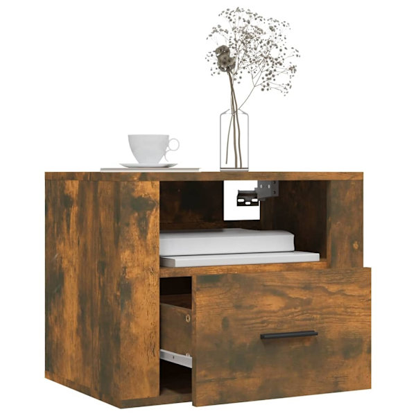 vidaXL Väggmonterat sängbord rökfärgad ek 50x36x40 cm Brun