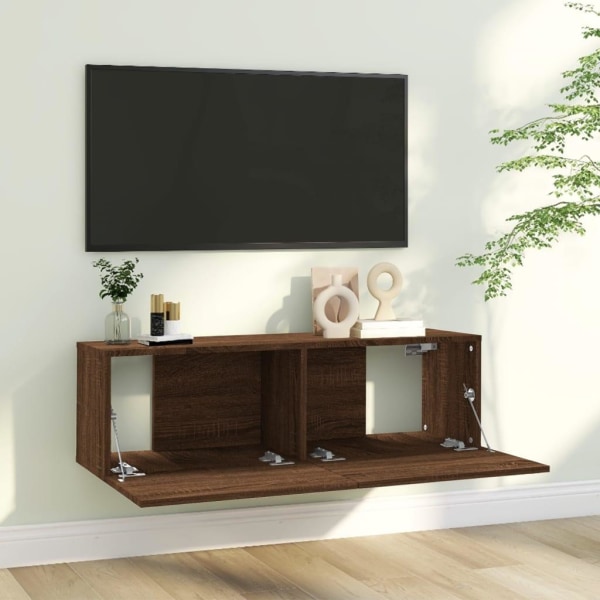 vidaXL Tv-bänk för vägg brun ek 100x30x30 cm konstruerat trä Brun
