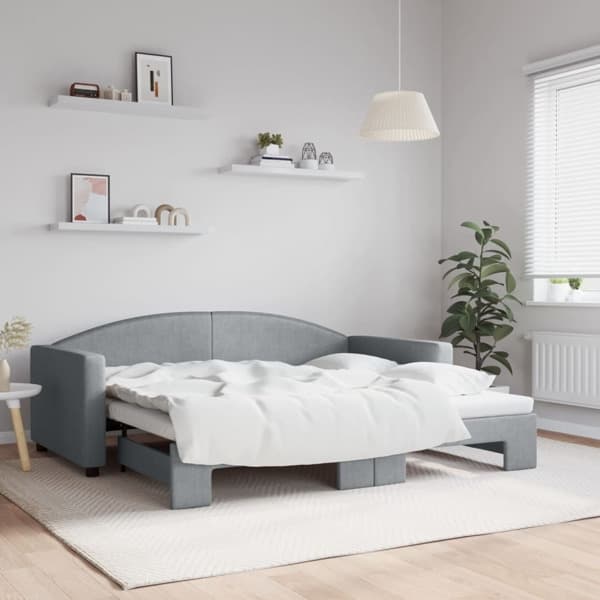 vidaXL Dagbädd utdragbar ljusgrå 90x190 cm tyg Grå