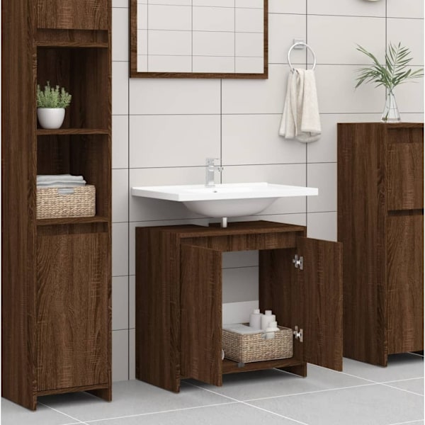 vidaXL Badrumsskåp brun ek 60x33x61 cm konstruerat trä Brun