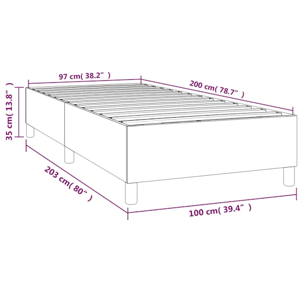 vidaXL Sängram utan madrass ljusgrå 100x200 cm sammet Grå