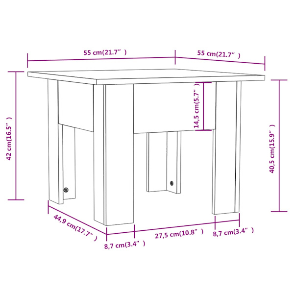 vidaXL Soffbord sonoma-ek 55x55x42 cm konstruerat trä Brun