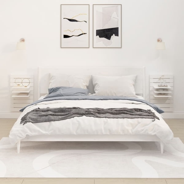vidaXL Väggmonterade sängbord 2 st vit massiv furu Vit