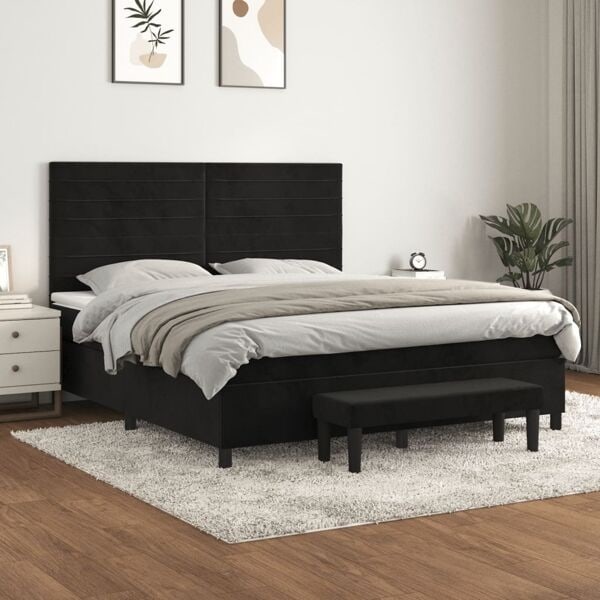 vidaXL Ramsäng med madrass svart 180x200 cm sammet Svart