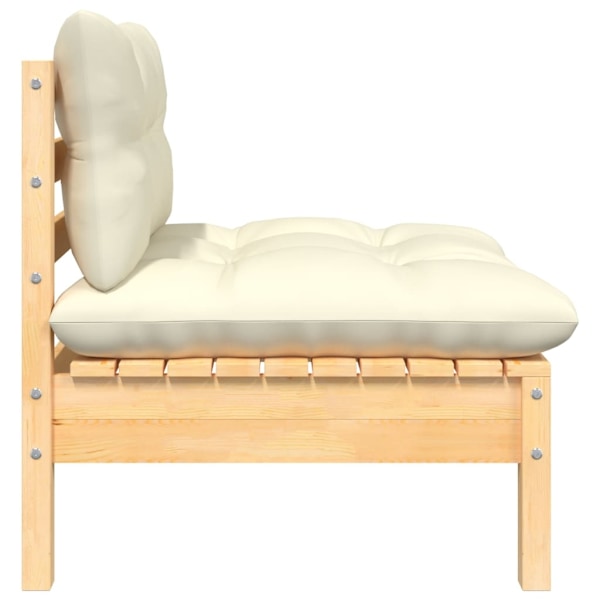 vidaXL Mittensoffa med gräddvita dynor massiv furu Creme