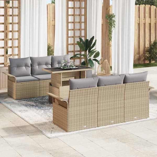vidaXL Trädgårdsoffset 7 st Beige [Syntetisk]: Poly Rattan Beige