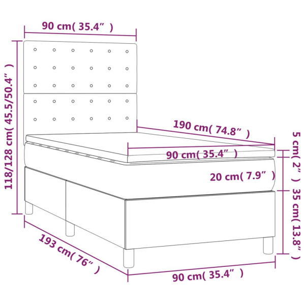 vidaXL Ramsäng med madrass & LED gräddvit 90x190 cm tyg Kräm