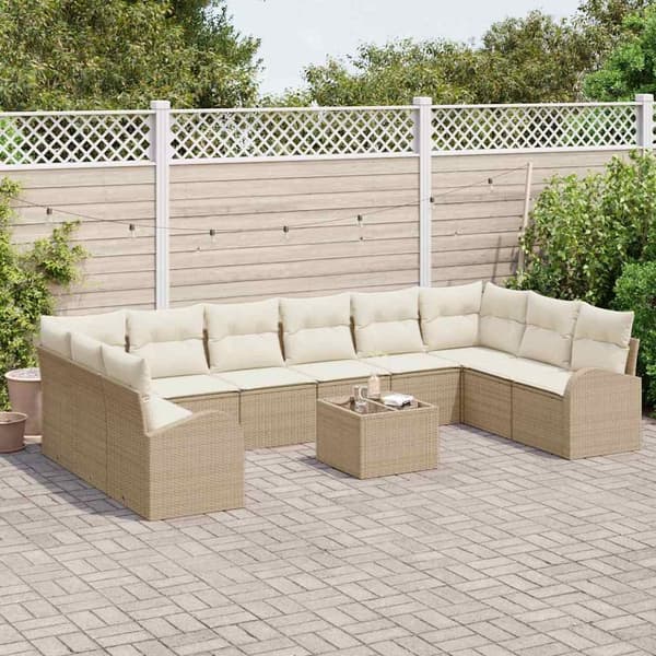 vidaXL Soffset med kudde 11 pcs Beige Polyrattan Beige