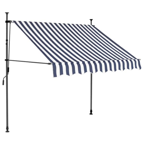 vidaXL Markis manuellt infällbar med LED 150 cm blå och vit multifärg