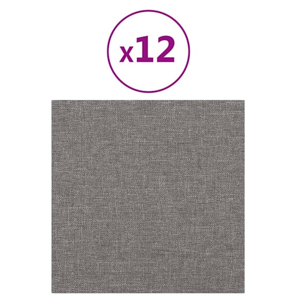 vidaXL Väggpaneler 12 st ljusgrå 30x30 cm tyg 1,08 m² Grå