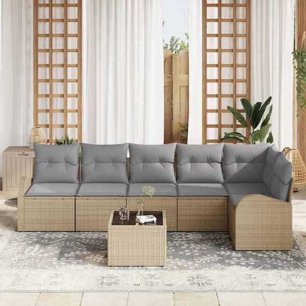 vidaXL Trädgårdsoffset 7 st Beige konstrotting Beige