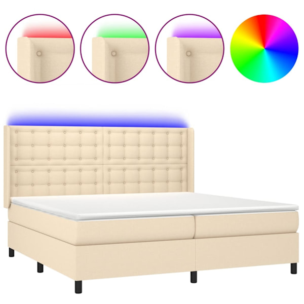 vidaXL Ramsäng med madrass & LED gräddvit 200x200 cm tyg Kräm